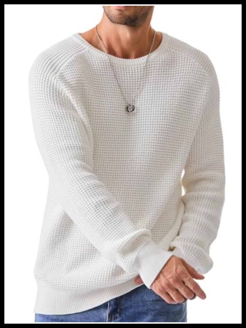 Men's Waffle Knit Crewneck Pullover Sweater Oversize